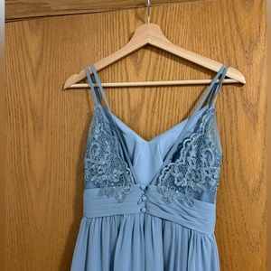 Azazie Lace Back Bridesmaid Dress - Dusty Blue